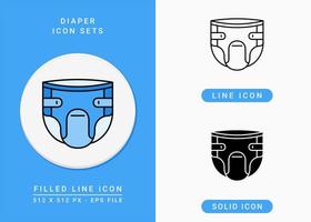 Diaper icons set vector illustration with solid icon line style. Old people pamper symbol. Editable stroke icon on isolated background for web design, user interface, and mobile app