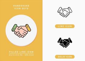 Handshake icons set vector illustration with solid icon line style. People agreement concept. Editable stroke icon on isolated background for web design, infographic and UI mobile app.