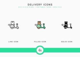 Delivery icons set vector illustration with solid icon line style. Logistic service concept. Editable stroke icon on isolated background for web design, user interface, and mobile app