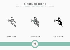 Airbrush icons set vector illustration with solid icon line style. Color palette design concept. Editable stroke icon on isolated background for web design, user interface, and mobile application