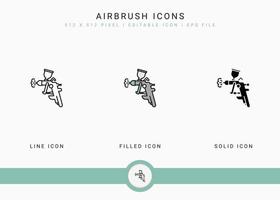 iconos de aerógrafo establecen ilustración vectorial con estilo de línea de icono sólido. concepto de diseño de paleta de colores. icono de trazo editable en un fondo aislado para diseño web, interfaz de usuario y aplicación móvil vector