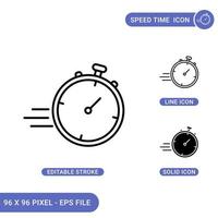 Speed time icons set vector illustration with solid icon line style. Clock timer concept. Editable stroke icon on isolated background for web design, infographic and UI mobile app.