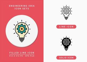 Engineering idea icons set vector illustration with solid icon line style. Gear and bulb symbol. Editable stroke icon on isolated background for web design, user interface, and mobile app