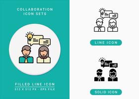 Collaboration icons set vector illustration with solid icon line style. Business network symbol. Editable stroke icon on isolated background for web design, user interface, and mobile app