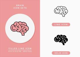 iconos cerebrales establecen ilustración vectorial con estilo de línea de icono sólido. símbolo del sistema de neurología. icono de trazo editable en un fondo aislado para diseño web, interfaz de usuario y aplicación móvil vector