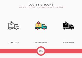 Logistic icons set vector illustration with solid icon line style. Delivery service concept. Editable stroke icon on isolated background for web design, user interface, and mobile app