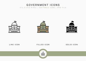 Government icons set vector illustration with solid icon line style. Politics public election concept. Editable stroke icon on isolated background for web design, user interface, and mobile app