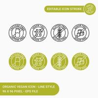 Organic Vegan icons set vector illustration with icon line style. Editable stroke icon on isolated white background for web design, user interface, and mobile application