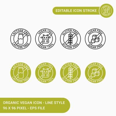 Organic Vegan icons set vector illustration with icon line style. Editable stroke icon on isolated white background for web design, user interface, and mobile application