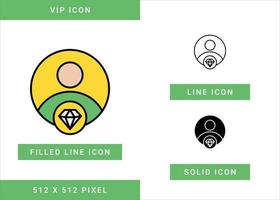 VIP icons set vector illustration with solid icon line style. Exclusive special member symbol. Editable stroke icon on isolated background for web design, user interface, and mobile app