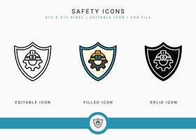 iconos de seguridad establecen ilustración vectorial con estilo de línea de icono sólido. concepto de accidente de trabajo seguro. icono de trazo editable en un fondo aislado para diseño web, interfaz de usuario y aplicación móvil vector