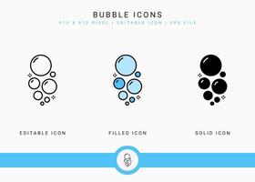 iconos de burbujas establecen ilustración vectorial con estilo de línea de icono sólido. concepto de espuma de jabón efervescente. icono de trazo editable en un fondo aislado para diseño web, infografía y aplicación móvil ui. vector