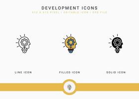 Development icons set vector illustration with solid icon line style. Business skill progress concept. Editable stroke icon on isolated background for web design, user interface, and mobile app