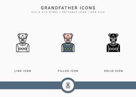 los iconos de abuelo establecen ilustración vectorial con estilo de línea de icono sólido. concepto de cara de abuelos. icono de trazo editable en un fondo aislado para diseño web, interfaz de usuario y aplicación móvil vector