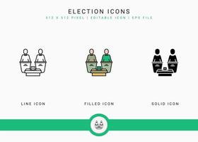 iconos de elección establecer ilustración vectorial con estilo de línea de icono sólido. concepto de voto público del gobierno. icono de trazo editable en un fondo aislado para diseño web, interfaz de usuario y aplicación móvil vector