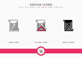 Design icons set vector illustration with solid icon line style. Color palette art concept. Editable stroke icon on isolated background for web design, user interface, and mobile application