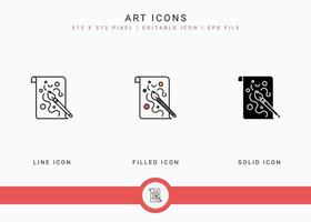 Art icons set vector illustration with solid icon line style. Color palette design concept. Editable stroke icon on isolated background for web design, user interface, and mobile application