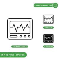 Cardiogram icons set vector illustration with solid icon line style. Medical device concept. Editable stroke icon on isolated background for web design, infographic and UI mobile app.