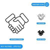 Partner icons set vector illustration with solid icon line style. Handshake concept. Editable stroke icon on isolated background for web design, infographic and UI mobile app.