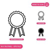 Rosette icons set vector illustration with solid icon line style. Winner award concept. Editable stroke icon on isolated background for web design, infographic and UI mobile app.