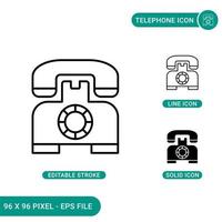 Telephone icons set vector illustration with solid icon line style. Classic home phone concept. Editable stroke icon on isolated background for web design, infographic and UI mobile app.