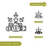 Income icons set vector illustration with solid icon line style. High revenue concept. Editable stroke icon on isolated background for web design, infographic and UI mobile app.