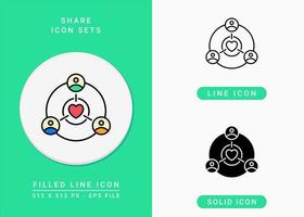 compartir iconos establecer ilustración vectorial con estilo de línea de icono sólido. concepto de donación de atención comunitaria. icono de trazo editable en un fondo aislado para diseño web, infografía y aplicación móvil ui. vector