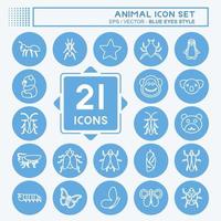 conjunto de iconos de animales. adecuado para el símbolo animal. estilo de ojos azules. diseño simple editable. vector de plantilla de diseño. ilustración de símbolo simple