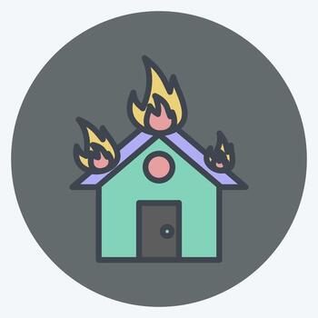 Icon House on Fire. suitable for disasters symbol. color mate style. simple design editable. design template vector. simple symbol illustration vector