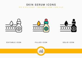 los iconos de suero de piel establecen ilustración vectorial con estilo de línea de icono sólido. símbolo de absorción de suero. icono de trazo editable en un fondo aislado para diseño web, infografía y aplicación móvil ui. vector