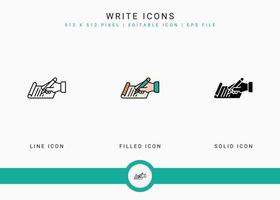 Write icons set vector illustration with solid icon line style. Journalist text story concept. Editable stroke icon on isolated background for web design, user interface, and mobile application
