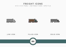 Freight icons set vector illustration with solid icon line style. Logistic delivery concept. Editable stroke icon on isolated background for web design, user interface, and mobile app