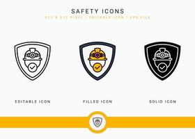 Safety icons set vector illustration with solid icon line style. Secure work accident concept. Editable stroke icon on isolated background for web design, user interface, and mobile application