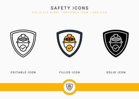 iconos de seguridad establecen ilustración vectorial con estilo de línea de icono sólido. concepto de accidente de trabajo seguro. icono de trazo editable en un fondo aislado para diseño web, interfaz de usuario y aplicación móvil vector