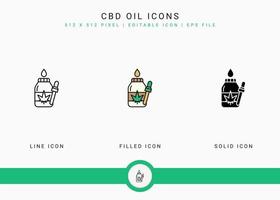 los iconos de aceite cbd establecen una ilustración vectorial con un estilo de línea de icono sólido. concepto de concentrado de tintura de cáñamo. icono de trazo editable en un fondo aislado para diseño web, interfaz de usuario y aplicación móvil vector