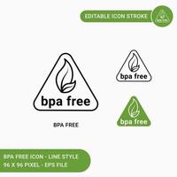 BPA free icons set vector illustration with icon line style. Non toxic plastic triangle concept. Editable stroke icon on isolated white background for web design, UI, and mobile app