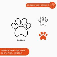 iconos de pata establecer ilustración vectorial con estilo de línea de icono. símbolo de la pata de perro. icono de trazo editable sobre fondo blanco aislado para diseño web, interfaz de usuario y aplicación móvil vector