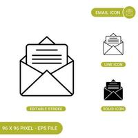 Email icons set vector illustration with solid icon line style. Envelope letter concept. Editable stroke icon on isolated background for web design, infographic and UI mobile app.