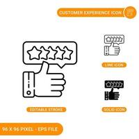 Customer experience icons set vector illustration with solid icon line style. Five stars positive review concept. Editable stroke icon on isolated background for web design, infographic, mobile app.