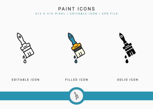 iconos de pintura establecer ilustración vectorial con estilo de línea de icono sólido. concepto de construcción de herramientas de carpintero. icono de trazo editable en un fondo aislado para diseño web, interfaz de usuario y aplicación móvil vector