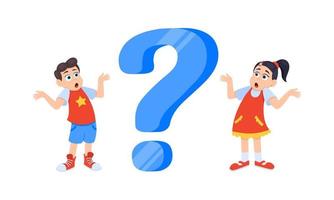 Little doubt girl and boy kids asking question flat style design vector illustration.