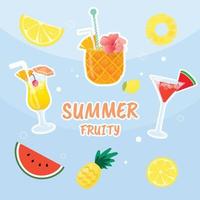 Set of cocktail summer drinks and fruits, vector illustration
