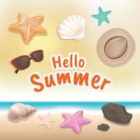 Set of colorful beach accessories and summer element vector icons