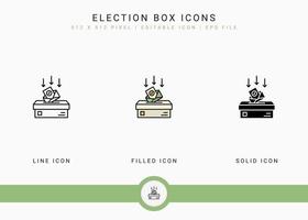 Election box icons set vector illustration with solid icon line style. Government public vote concept. Editable stroke icon on isolated background for web design, user interface, and mobile app