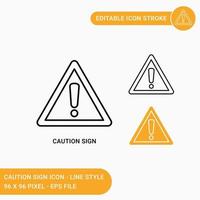 Caution sign icons set vector illustration with icon line style. Yellow caution with exclamation mark concept. Editable stroke icon on isolated white background for web design, UI, and mobile app