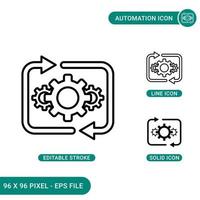 Automation icons set vector illustration with solid icon line style. Process optimization concept. Editable stroke icon on isolated background for web design, infographic and UI mobile app.