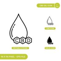 CBD oil icons set vector illustration with solid icon line style. Tincture cannabis oil concept. Editable stroke icon on isolated background for web design, infographic and UI mobile app.