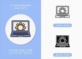 IT engineering icons set vector illustration with solid icon line style. Computer gear symbol. Editable stroke icon on isolated background for web design, user interface, and mobile app