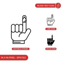 Blood test icons set vector illustration with solid icon line style. Diabetes care concept. Editable stroke icon on isolated background for web design, infographic and UI mobile app.