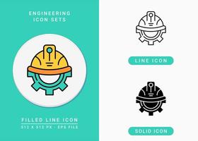 iconos de ingeniería establecen ilustración vectorial con estilo de línea de icono sólido. símbolo de engranaje de rueda dentada. icono de trazo editable en un fondo aislado para diseño web, interfaz de usuario y aplicación móvil vector